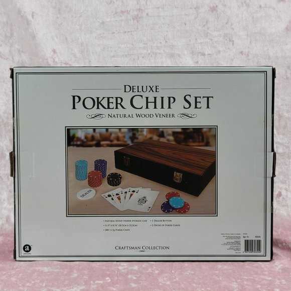Deluxe Poker Chip Set Natural Wood Veneer Craftsman Collection NEW - Picture 3 of 8